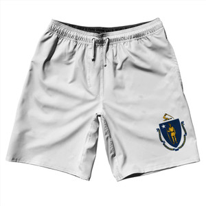 Massachusetts US State Flag 10" Swim Shorts Made in USA - White Massachusetts US State Flag 10" Swim Shorts Made in USA - White