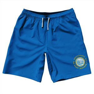 South Dakota US State Flag 10" Swim Shorts Made in USA - Blue South Dakota US State Flag 10" Swim Shorts Made in USA - Blue