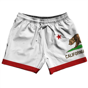 California US State Flag 5" Swim Shorts Made in USA - White California US State Flag 5" Swim Shorts Made in USA - White