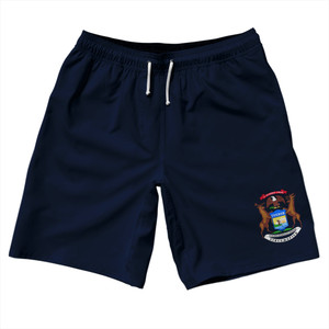 Michigan US State Flag 10" Swim Shorts Made in USA - Black Michigan US State Flag 10" Swim Shorts Made in USA - Black