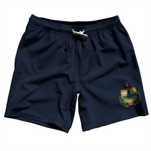 Vermont US State Flag Swim Shorts 7" Made in USA - Black Vermont US State Flag Swim Shorts 7" Made in USA - Black