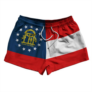 Georgia US State Flag 2.5" Swim Shorts Made in USA - Red White Georgia US State Flag 2.5" Swim Shorts Made in USA - Red White