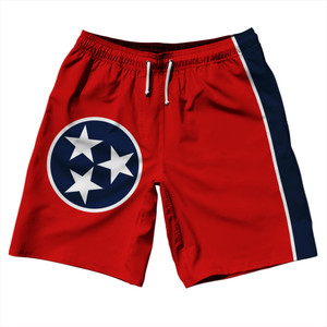 Tennessee US State Flag 10" Swim Shorts Made in USA - Red Tennessee US State Flag 10" Swim Shorts Made in USA - Red