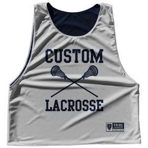 Custom Lacrosse Blue Navy And Grey Medium Reversible Lacrosse Pinnie