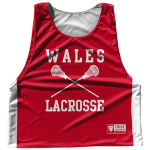 Wales Country Nations Crossed Sticks Reversible Lacrosse Pinnie Made In USA - Red & White