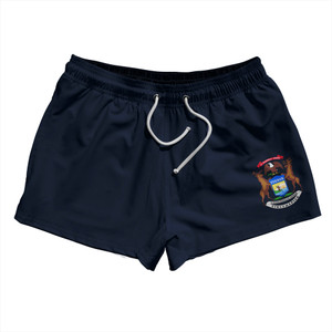 Michigan US State Flag 2.5" Swim Shorts Made in USA - Black Michigan US State Flag 2.5" Swim Shorts Made in USA - Black