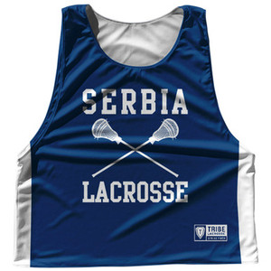 Serbia Country Nations Crossed Sticks Reversible Lacrosse Pinnie Made In USA - Navy & White Serbia Country Nations Crossed Sticks Reversible Lacrosse Pinnie Made In USA - Navy & White