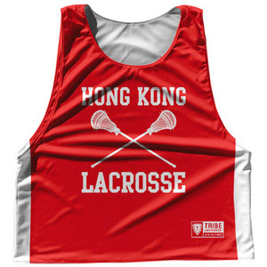 Hong Kong Country Nations Crossed Sticks Reversible Lacrosse Pinnie Made In USA - Red & White
