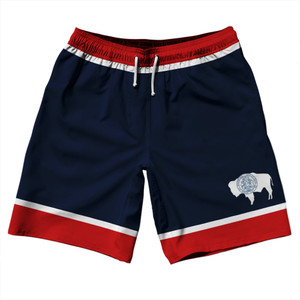 Wyoming US State Flag 10" Swim Shorts Made in USA - Navy Red Wyoming US State Flag 10" Swim Shorts Made in USA - Navy Red