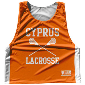 Cyprus Country Nations Crossed Sticks Reversible Lacrosse Pinnie Made In USA - Orange & White