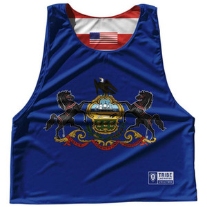 Pennsylvania State Flag and American Flag Reversible Lacrosse Pinnie Made In USA - Royal Blue Pennsylvania State Flag and American Flag Reversible Lacrosse Pinnie Made In USA - Royal Blue