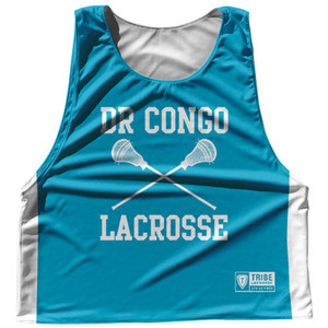 DR Congo Country Nations Crossed Sticks Reversible Lacrosse Pinnie Made In USA - Teal & White
