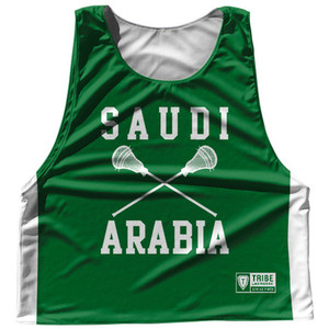 Saudi Arabia Country Nations Crossed Sticks Reversible Lacrosse Pinnie Made In USA - Green & White