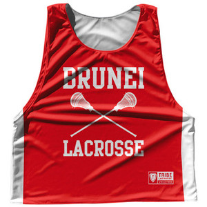 Brunei Country Nations Crossed Sticks Reversible Lacrosse Pinnie Made In USA - Red & White