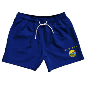 Montana US State Flag 5" Swim Shorts Made in USA - Blue Montana US State Flag 5" Swim Shorts Made in USA - Blue