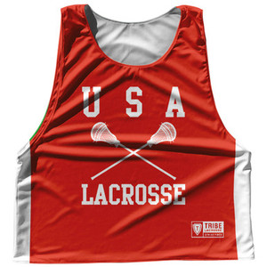 USA Country Nations Crossed Sticks Reversible Lacrosse Pinnie Made In USA - Red & White USA Country Nations Crossed Sticks Reversible Lacrosse Pinnie Made In USA - Red & White