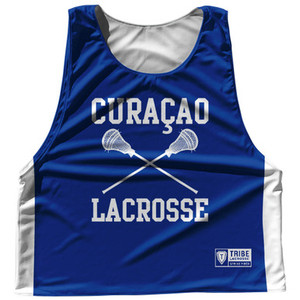 Curacao Country Nations Crossed Sticks Reversible Lacrosse Pinnie Made In USA - Royal & White Curacao Country Nations Crossed Sticks Reversible Lacrosse Pinnie Made In USA - Royal & White