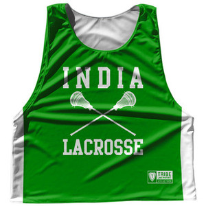 India Country Nations Crossed Sticks Reversible Lacrosse Pinnie Made In USA - Green & White India Country Nations Crossed Sticks Reversible Lacrosse Pinnie Made In USA - Green & White