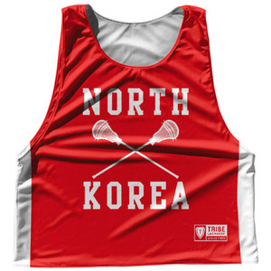 North Korea Country Nations Crossed Sticks Reversible Lacrosse Pinnie Made In USA - Red & White North Korea Country Nations Crossed Sticks Reversible Lacrosse Pinnie Made In USA - Red & White