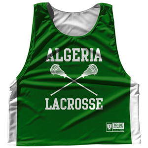 Algeria Country Nations Crossed Sticks Reversible Lacrosse Pinnie Made In USA - Green & White