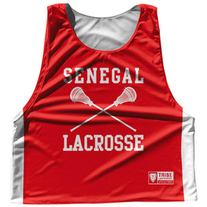 Senegal Country Nations Crossed Sticks Reversible Lacrosse Pinnie Made In USA - Red & White
