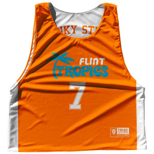 Flint Tropics Orange White Funky Stuff 7 Orange Side Reversible Lacrosse Pinnie Made In USA - Orange