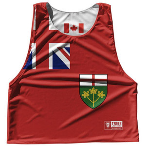 Ontario Province Flag and Canada Flag Reversible Lacrosse Pinnie Made In USA - White Red