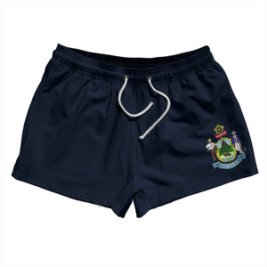 Maine US State Flag 2.5" Swim Shorts Made in USA - Black Maine US State Flag 2.5" Swim Shorts Made in USA - Black