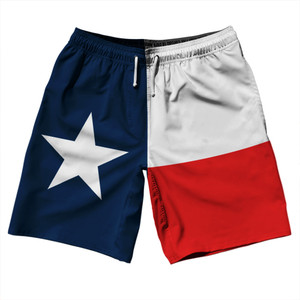 Texas US State Flag 10" Swim Shorts Made in USA - White Red Texas US State Flag 10" Swim Shorts Made in USA - White Red