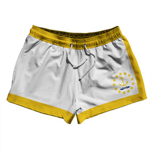 Rhode Island US State Flag 2.5" Swim Shorts Made in USA - White Yellow Rhode Island US State Flag 2.5" Swim Shorts Made in USA - White Yellow
