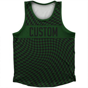 Warped Checkerboard Custom Athletic Sport Tank Top Made In USA - Green Forest And Black Warped Checkerboard Custom Athletic Sport Tank Top Made In USA - Green Forest And Black