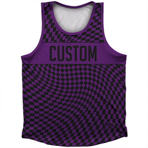 Warped Checkerboard Custom Athletic Sport Tank Top Made In USA - Purple Medium And Black Warped Checkerboard Custom Athletic Sport Tank Top Made In USA - Purple Medium And Black