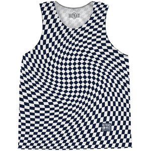 Warped Checkerboard Basketball Singlets - Blue Navy And White Warped Checkerboard Basketball Singlets - Blue Navy And White