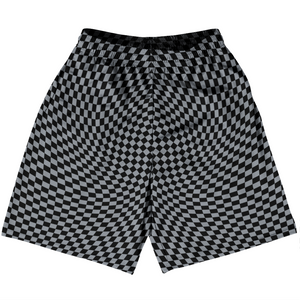 Warped Checkerboard Basketball Practice Shorts Made In USA - Grey Dark And Black Warped Checkerboard Basketball Practice Shorts Made In USA - Grey Dark And Black