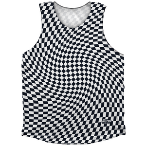Warped Checkerboard Athletic Tank Top - Blue Navy Almost Black And White Warped Checkerboard Athletic Tank Top - Blue Navy Almost Black And White