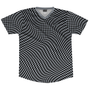 Warped Checkerboard Soccer Jersey Made In USA - Grey Dark And Black Warped Checkerboard Soccer Jersey Made In USA - Grey Dark And Black
