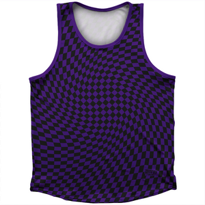 Warped Checkerboard Athletic Sport Tank Top Made In USA - Purple Lakers And Black Warped Checkerboard Athletic Sport Tank Top Made In USA - Purple Lakers And Black