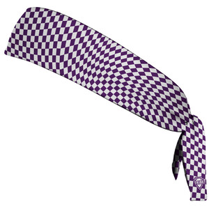 Warped Checkerboard Headband Made In USA - Purple Medium And White Warped Checkerboard Headband Made In USA - Purple Medium And White
