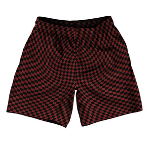 Warped Checkerboard Athletic Running Fitness Exercise Shorts 7" Inseam Shorts Made In USA - Red Maroon And Black Warped Checkerboard Athletic Running Fitness Exercise Shorts 7" Inseam Shorts Made In USA - Red Maroon And Black