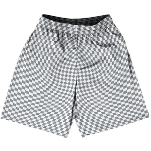 Warped Checkerboard Basketball Practice Shorts Made In USA - Grey Dark And White Warped Checkerboard Basketball Practice Shorts Made In USA - Grey Dark And White