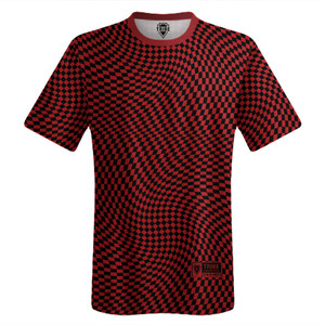 Warped Checkerboard Lacrosse Shooter Shirt - Red Dark And Black Warped Checkerboard Lacrosse Shooter Shirt - Red Dark And Black