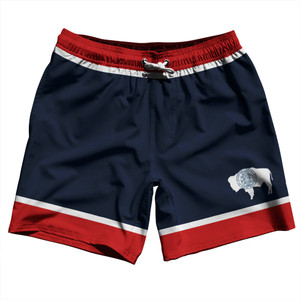 Wyoming US State Flag Swim Shorts 7" Made in USA - Navy Red Wyoming US State Flag Swim Shorts 7" Made in USA - Navy Red
