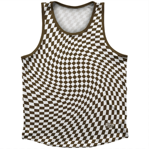 Warped Checkerboard Athletic Sport Tank Top Made In USA - Brown Dark And White Warped Checkerboard Athletic Sport Tank Top Made In USA - Brown Dark And White