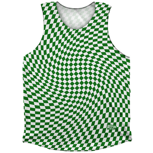 Warped Checkerboard Athletic Tank Top - Green Kelly And White