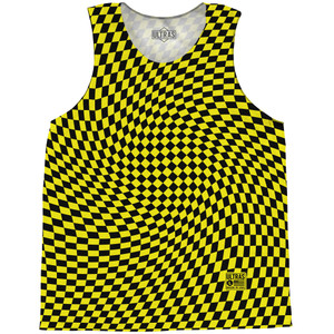Warped Checkerboard Basketball Singlets - Yellow Bright And Black Warped Checkerboard Basketball Singlets - Yellow Bright And Black