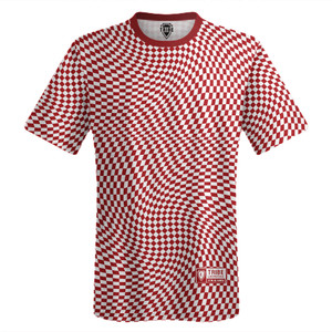 Warped Checkerboard Lacrosse Shooter Shirt - Red Dark And White Warped Checkerboard Lacrosse Shooter Shirt - Red Dark And White