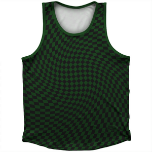 Warped Checkerboard Athletic Sport Tank Top Made In USA - Green Forest And Black Warped Checkerboard Athletic Sport Tank Top Made In USA - Green Forest And Black