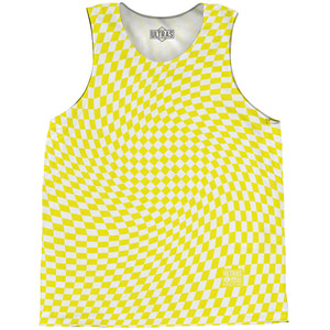 Warped Checkerboard Basketball Singlets - Yellow Bright And White Warped Checkerboard Basketball Singlets - Yellow Bright And White