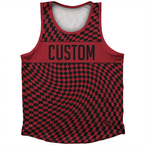 Warped Checkerboard Custom Athletic Sport Tank Top Made In USA - Red Cardinal And Black Warped Checkerboard Custom Athletic Sport Tank Top Made In USA - Red Cardinal And Black
