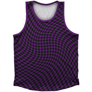 Warped Checkerboard Athletic Sport Tank Top Made In USA - Purple Medium And Black Warped Checkerboard Athletic Sport Tank Top Made In USA - Purple Medium And Black